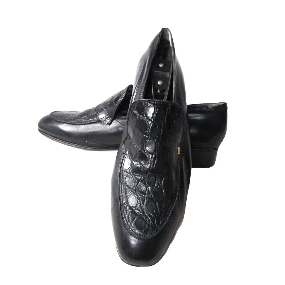 Bally Dover Dress Shoes Men's Size 9 D Croco Embossed Black Leather Oxfords